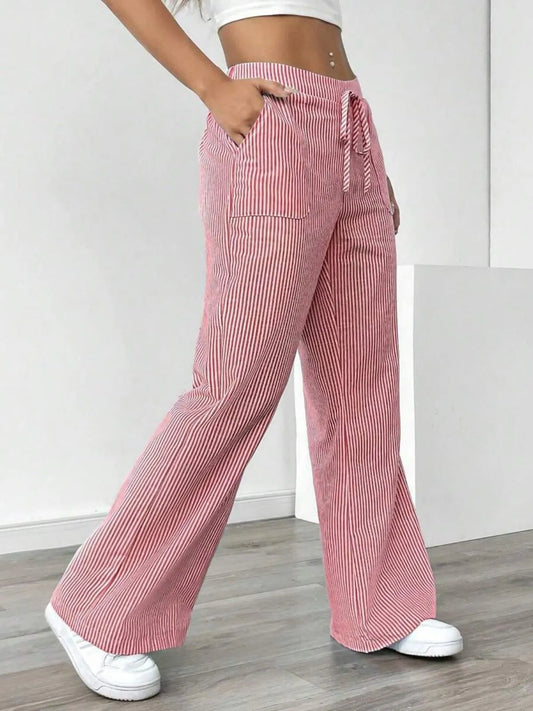 Casual Comfy Striped Printed Daily Wear Wide Leg Pants 1200