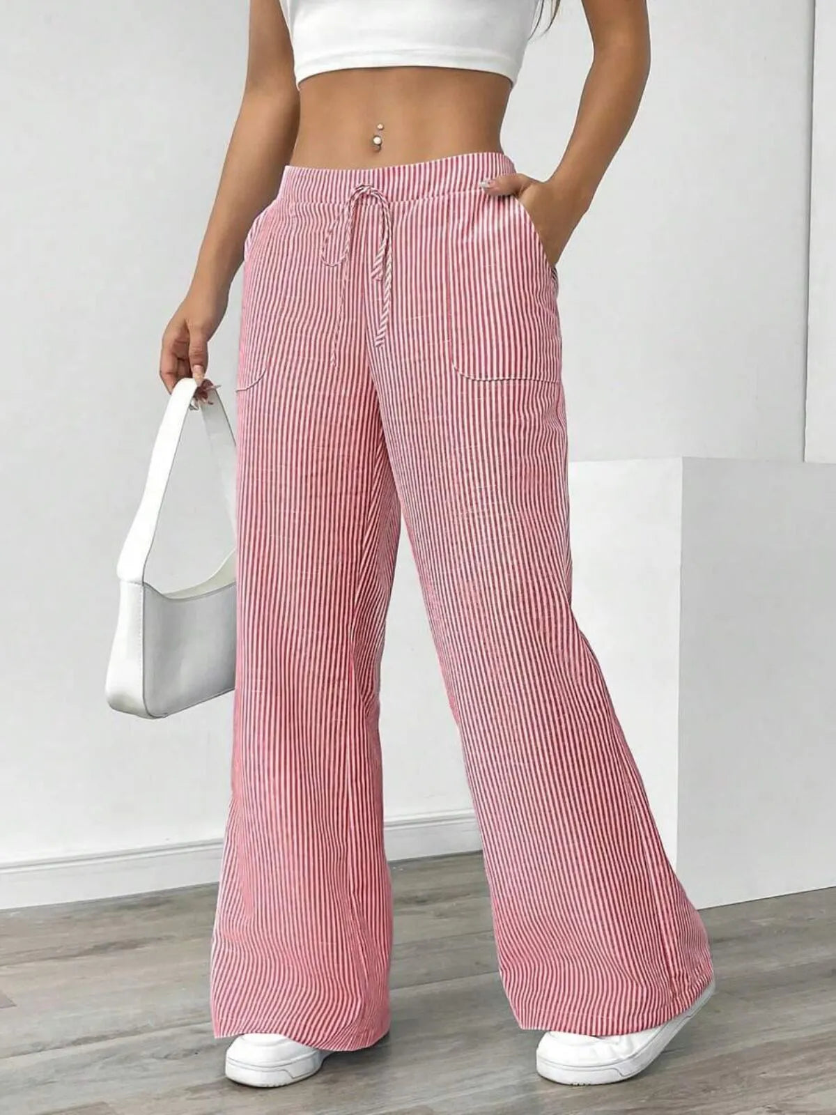 Casual Comfy Striped Printed Daily Wear Wide Leg Pants