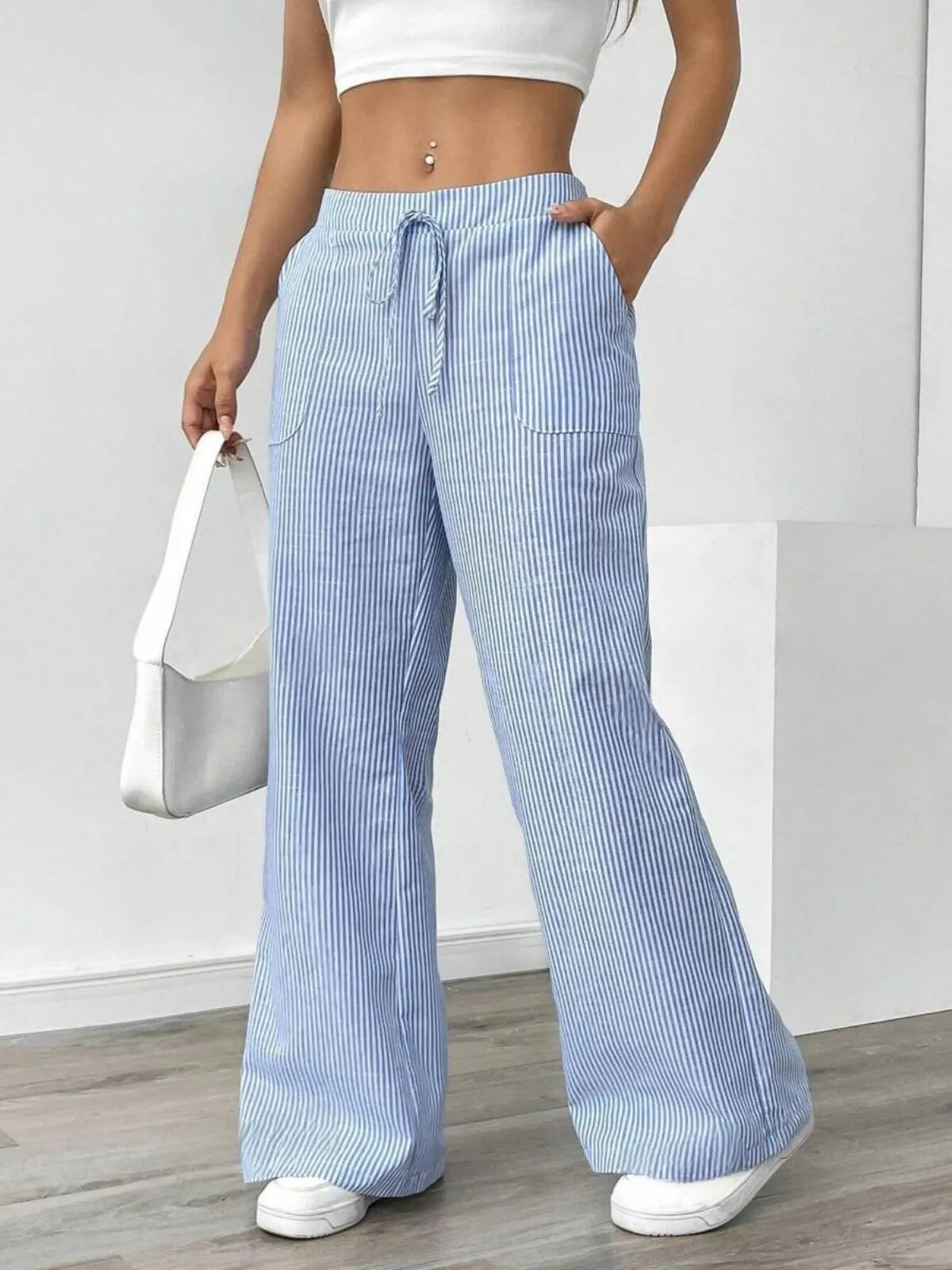 Casual Comfy Striped Printed Daily Wear Wide Leg Pants