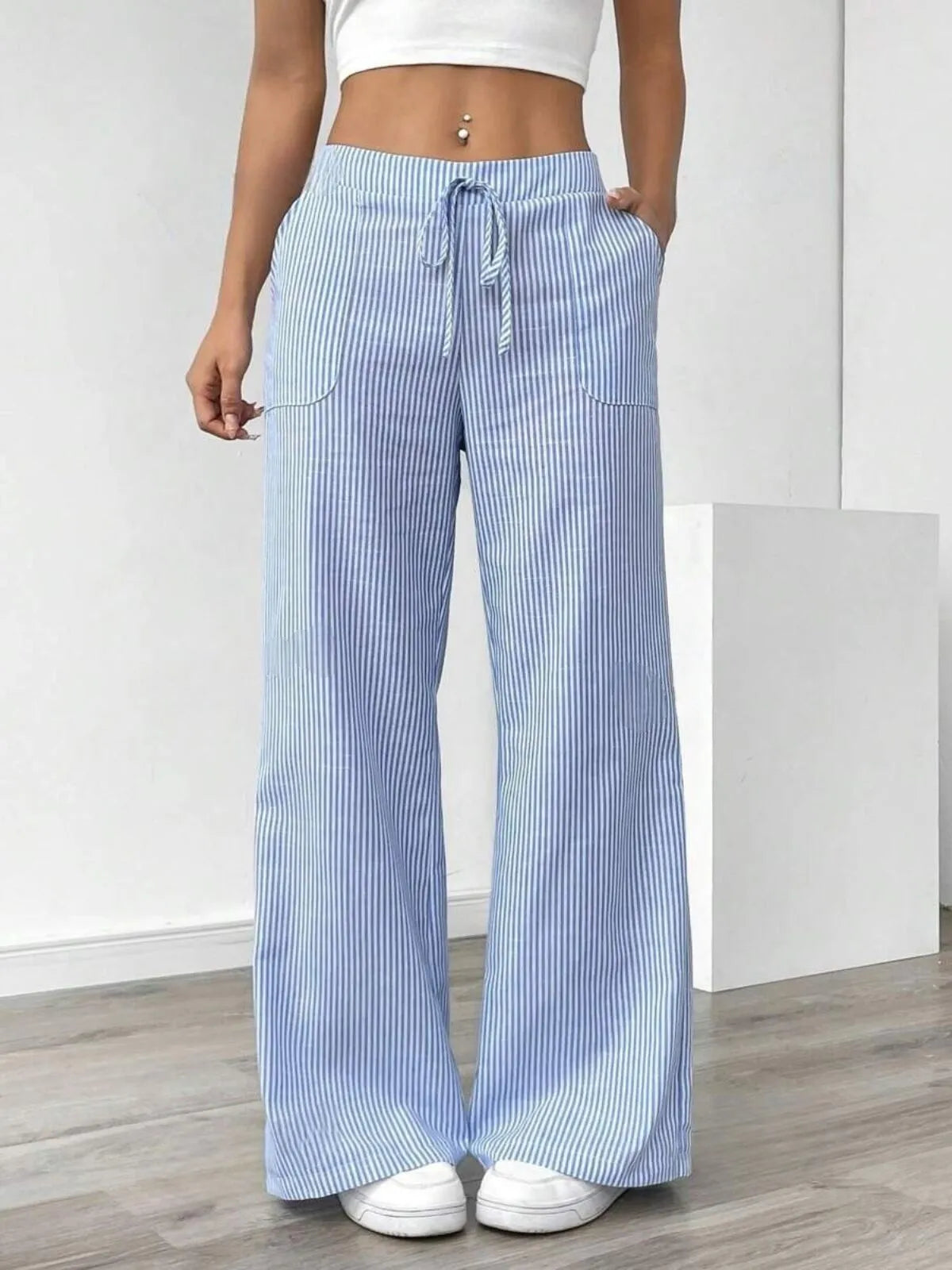 Casual Comfy Striped Printed Daily Wear Wide Leg Pants
