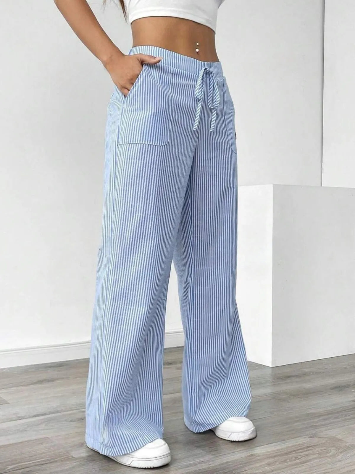 Casual Comfy Striped Printed Daily Wear Wide Leg Pants