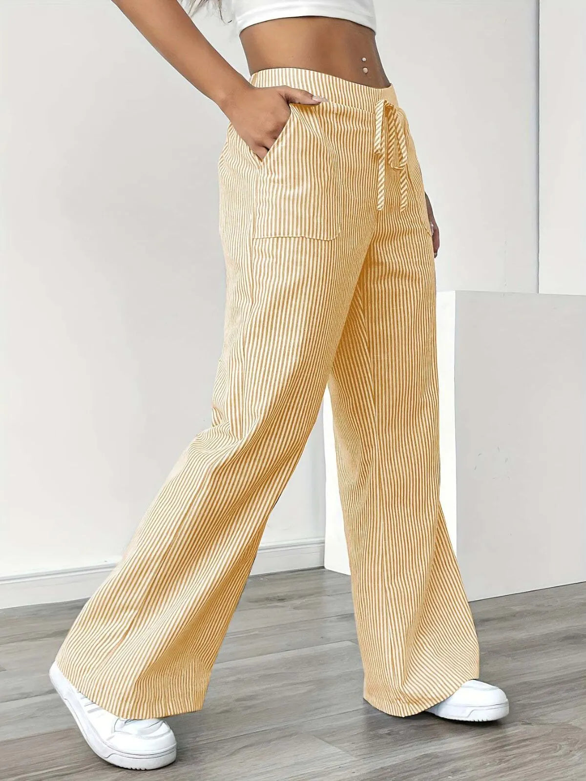 Casual Comfy Striped Printed Daily Wear Wide Leg Pants