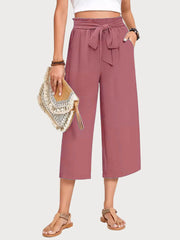 Casual Linen Cropped High Waist Capri Palazzo Pants