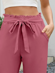 Casual Linen Cropped High Waist Capri Palazzo Pants