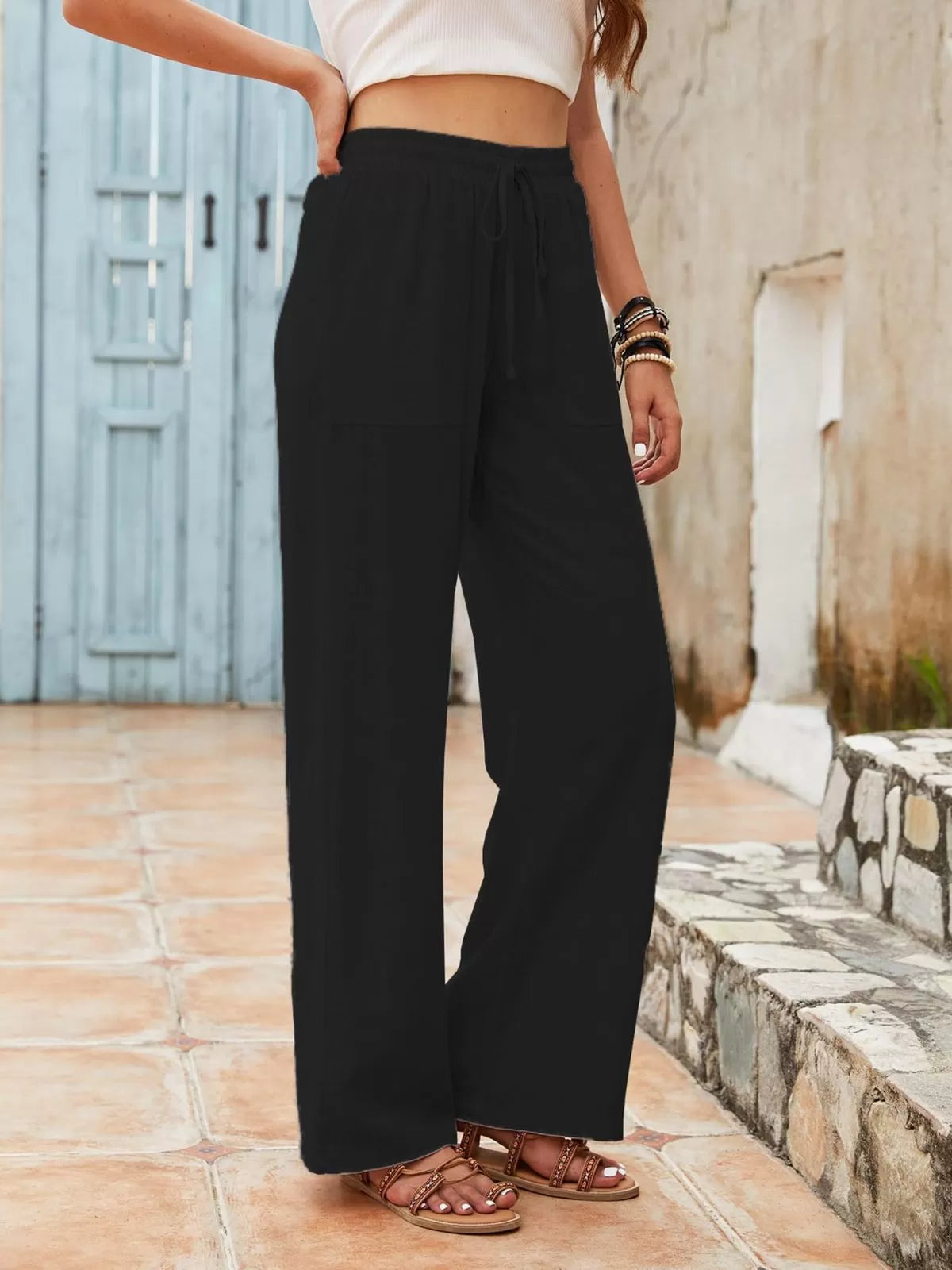 Casual Linen Summer Lightweight Casual Summer Loose and Comfortable Drawstring Palazzo Pants