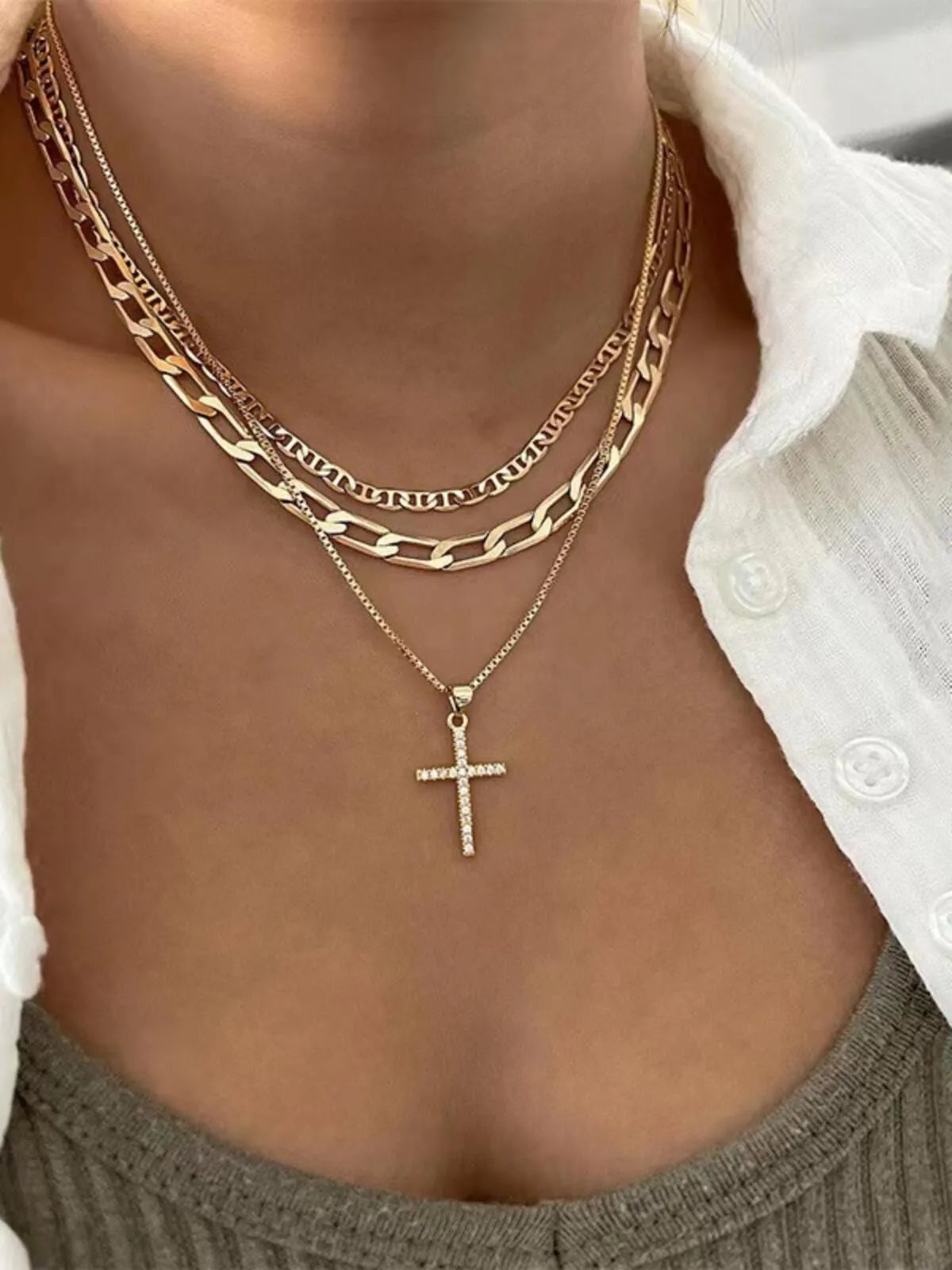 Casual Style 1pc Chain Zinc Alloy Cross Necklace