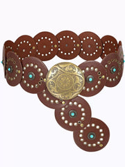 1PC Western Cowgirl Boho Wide Hollow Disc Leather Concho Belts