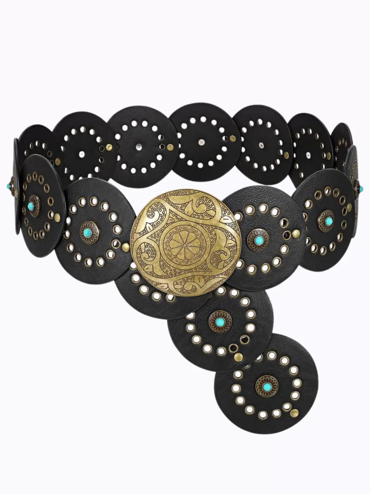 1PC Western Cowgirl Boho Wide Hollow Disc Leather Concho Belts