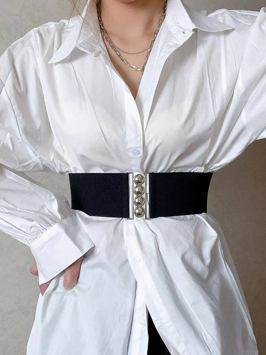 Casual Style 1pc Solid Metal Button Belt 1200