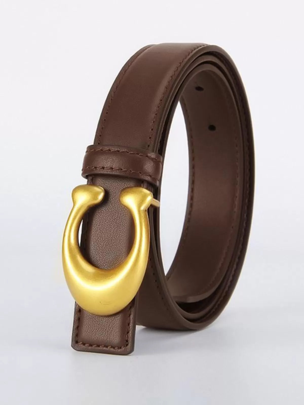Casual Style 1pc Solid Metal Button Pu Leather Belt