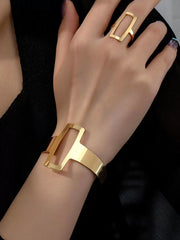 Casual Style 2pcs Solid Geometry Alloy Bracelet & Ring Accessories Set