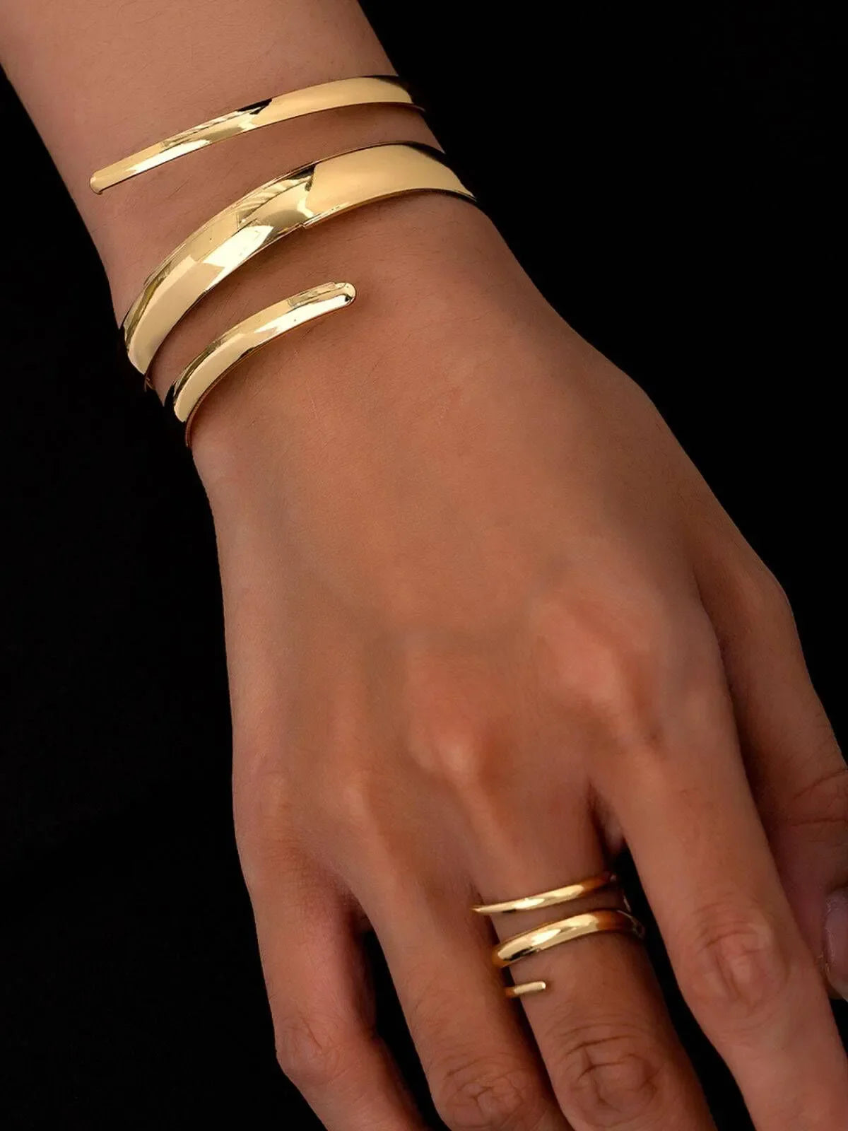 Casual Style 2pcs Solid Lron Bracelet & Ring Accessories Set