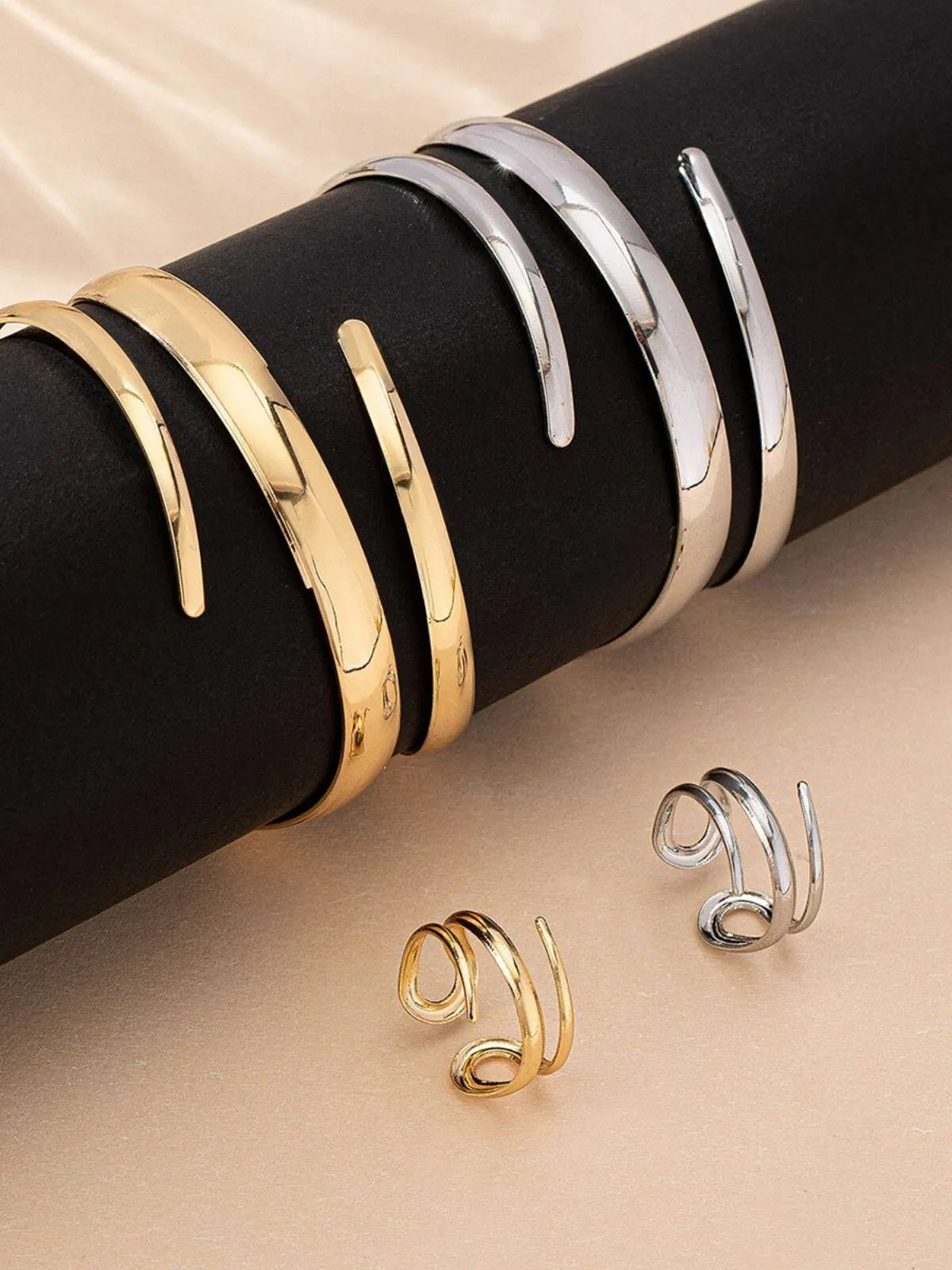 Casual Style 2pcs Solid Lron Bracelet & Ring Accessories Set