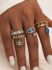 Casual Style 4pcs Solid Glass Alloy Rings