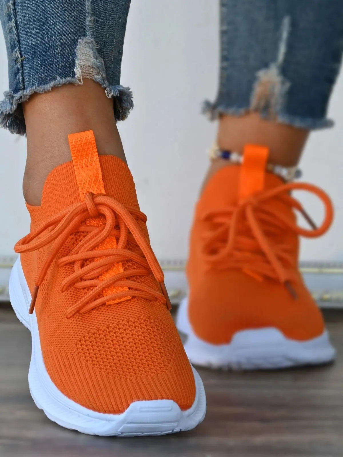 Casual Style Bright Orange Tie Lace up Solid Low Top Sneakers