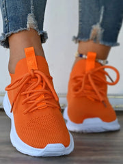 Casual Style Bright Orange Tie Lace up Solid Low Top Sneakers