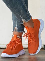 Casual Style Bright Orange Tie Lace up Solid Low Top Sneakers
