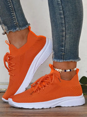 Casual Style Bright Orange Tie Lace up Solid Low Top Sneakers