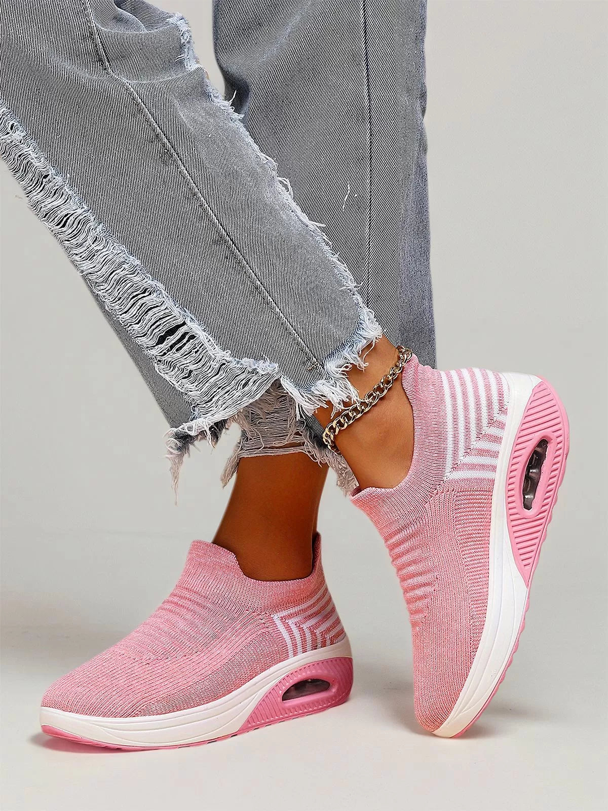 Casual Style Low-cut Breathable Round Toe Pink Sneakers