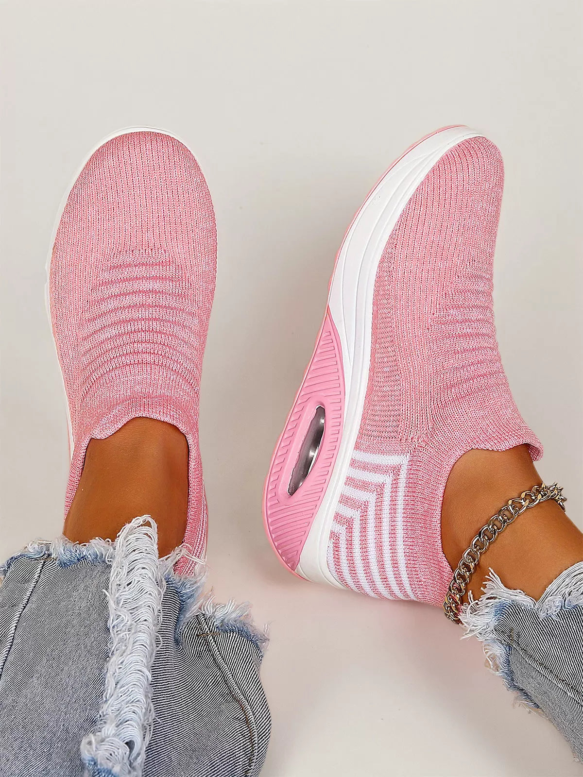 Casual Style Low-cut Breathable Round Toe Pink Sneakers