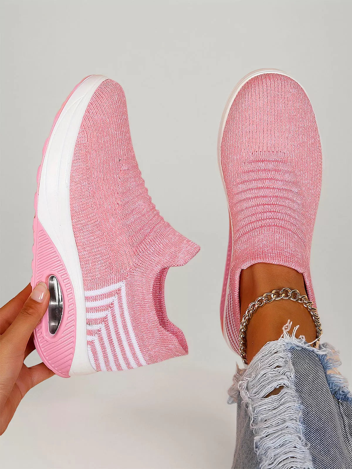 Casual Style Low-cut Breathable Round Toe Pink Sneakers