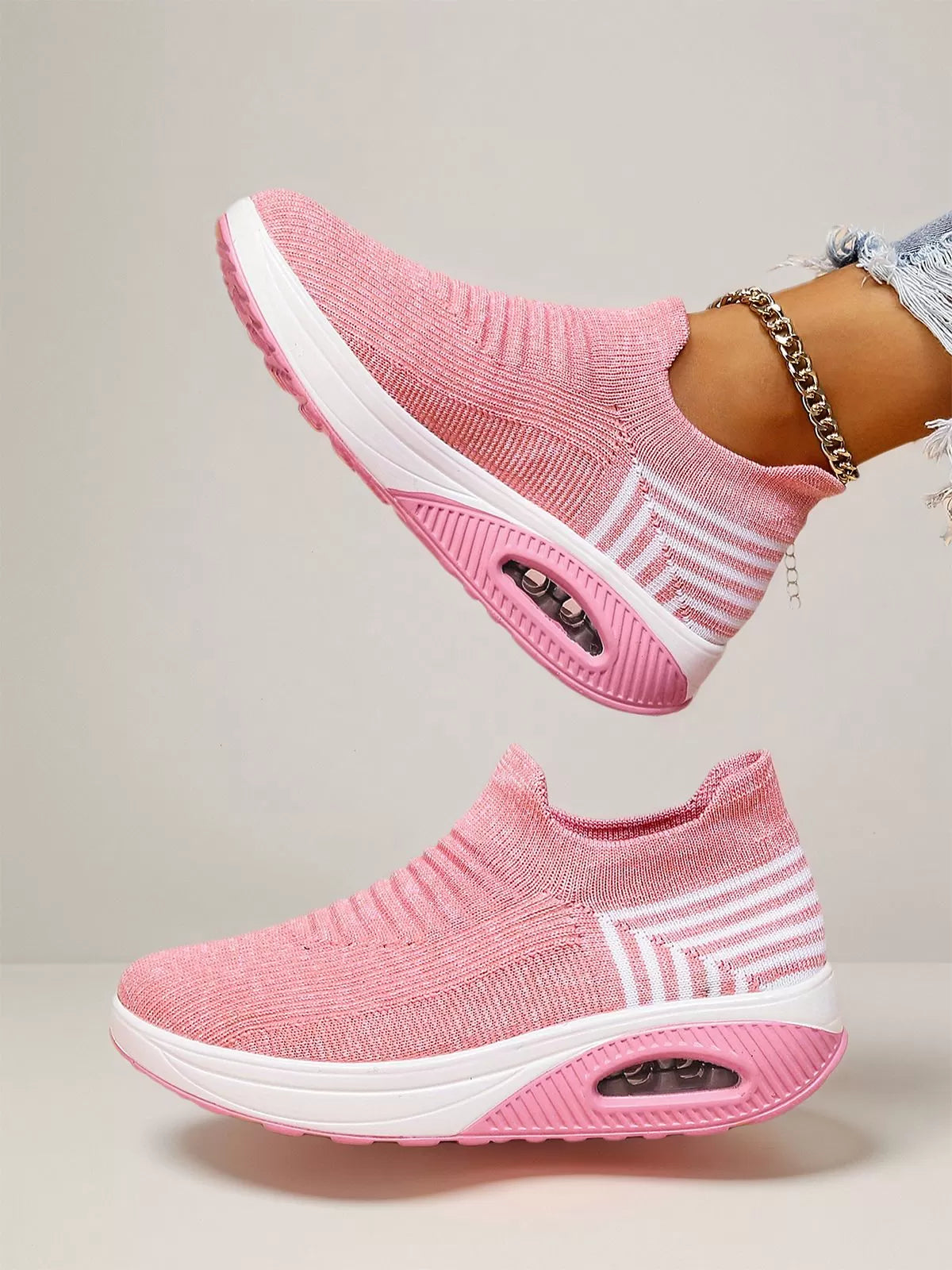 Casual Style Low-cut Breathable Round Toe Pink Sneakers