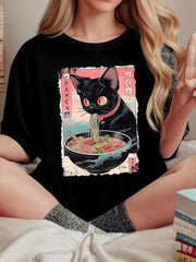Cat Round Neck Short Sleeve T-shirt
