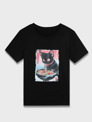 Cat Round Neck Short Sleeve T-shirt