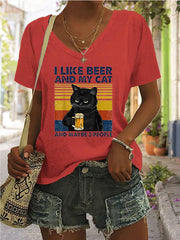 Cat V-neck Regular T-shirt