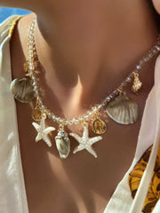 Charming Starfish Shell & Crystal Beaded Vacation Style Necklace