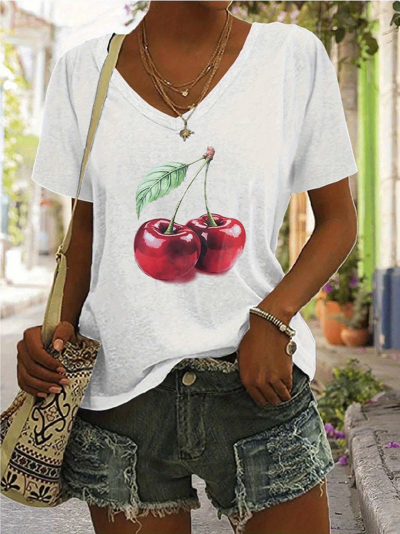 Cherry V-neck Regular T-shirt