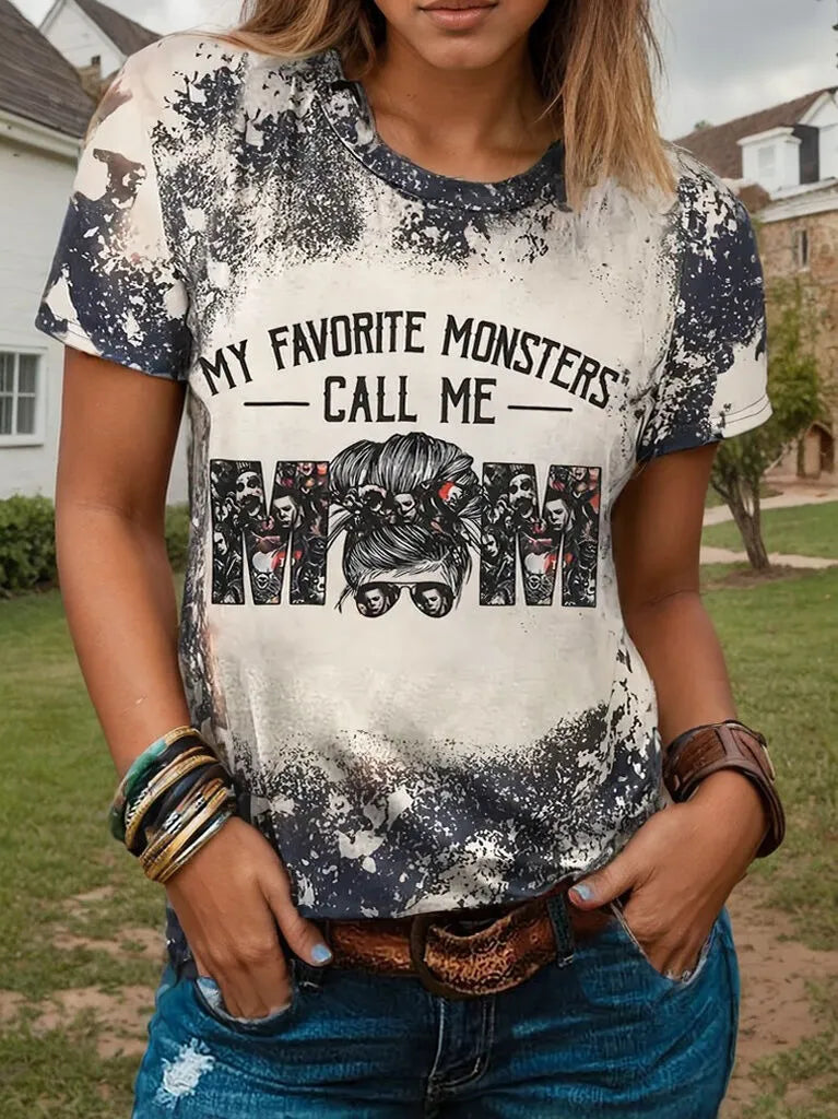 Chevron Round Neck Regular Sleeve Short Sleeve T-shirt