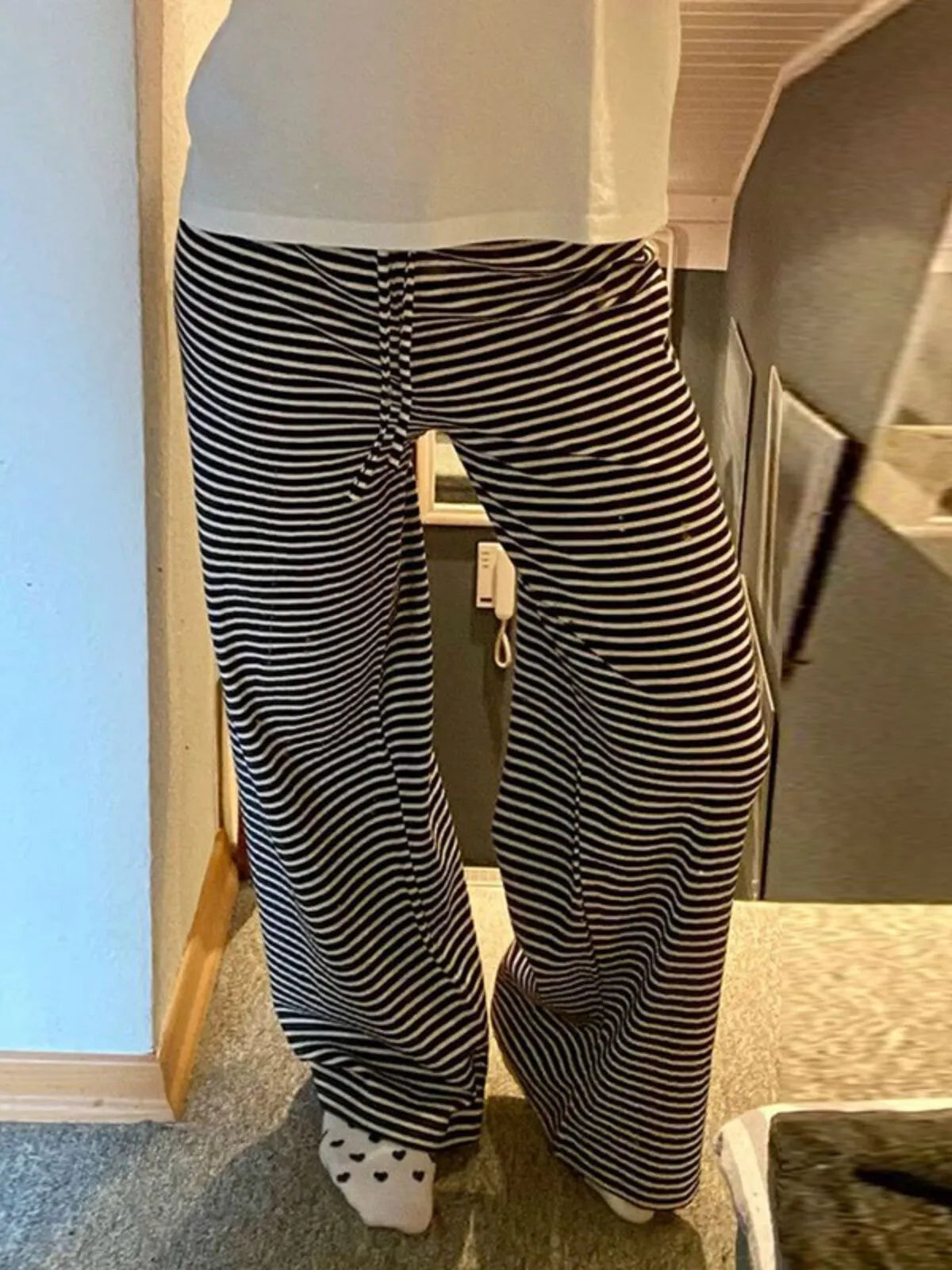 Chic Casual Fitted Comfy Striped Print Daily Wear Low Rise Palazzo Pants