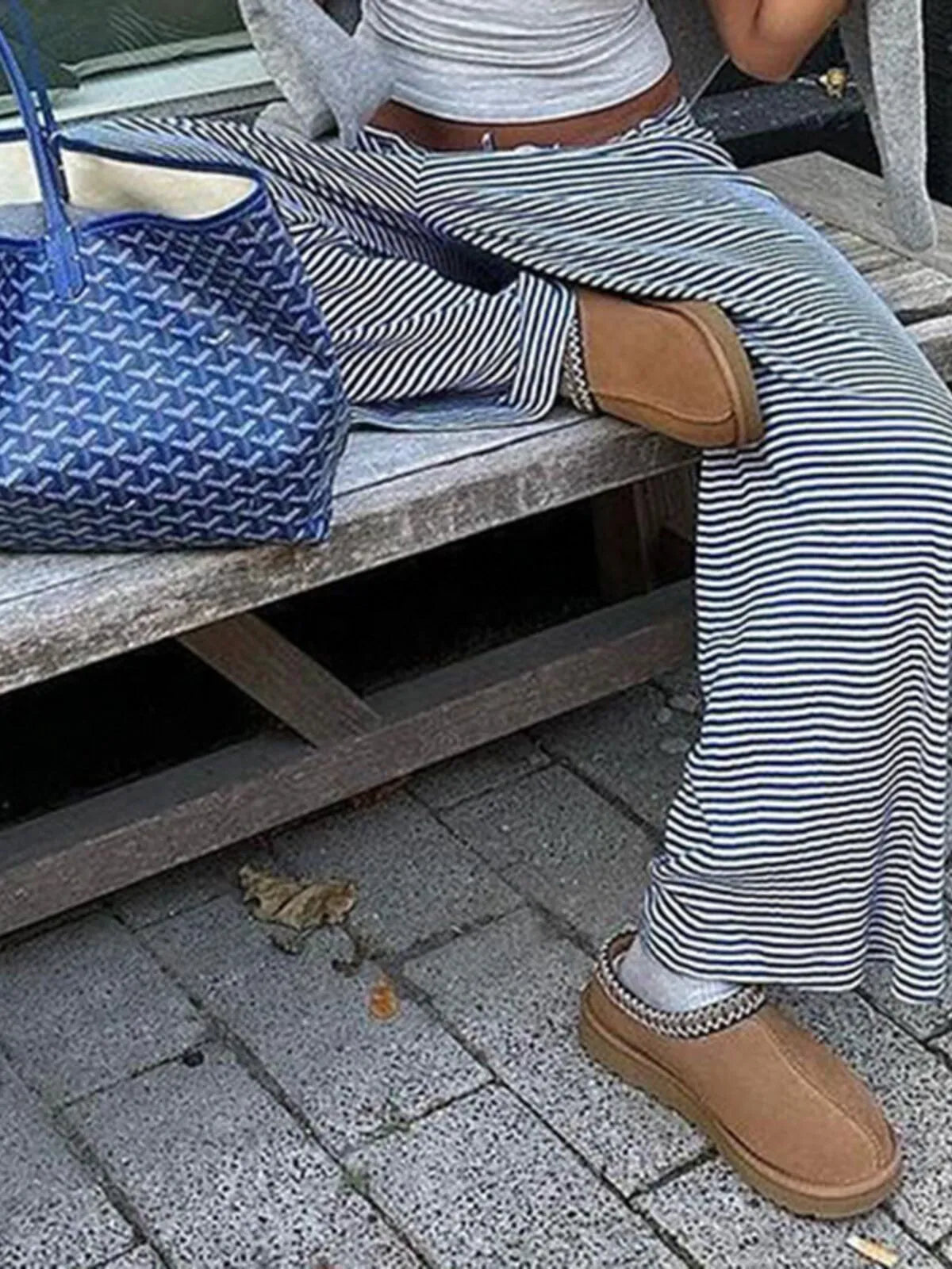 Chic Casual Fitted Comfy Striped Print Daily Wear Low Rise Palazzo Pants