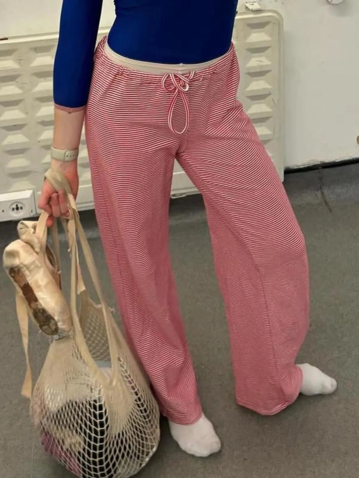 Chic Casual Fitted Comfy Striped Print Daily Wear Low Rise Palazzo Pants