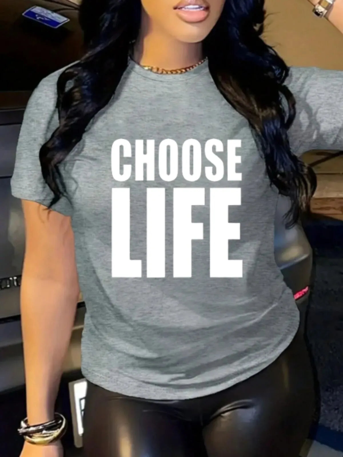Choose Life Letter Printed Simple Style Inspirational T-shirt