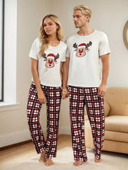 Christmas Elk Graphic Regular Short Sleeves T-shirt & Gingham Plaid Pants