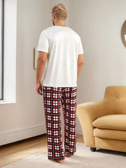 Christmas Elk Graphic Regular Short Sleeves T-shirt & Gingham Plaid Pants