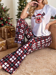 Christmas Elk Regular Short Sleeves T-shirt & Scottish Plaid Pants