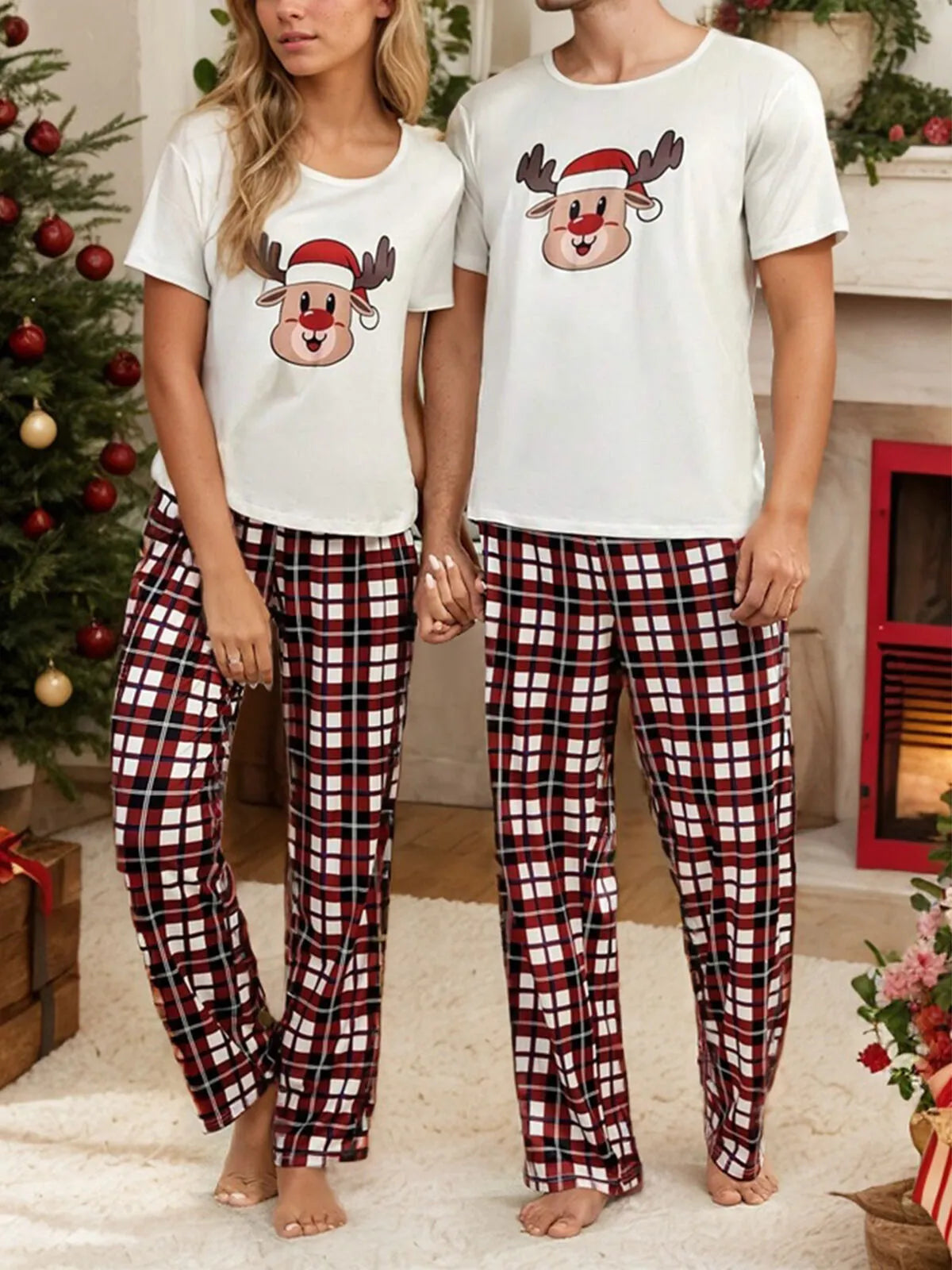 Christmas Elk Regular Short Sleeves T-shirt & Scottish Plaid Pants
