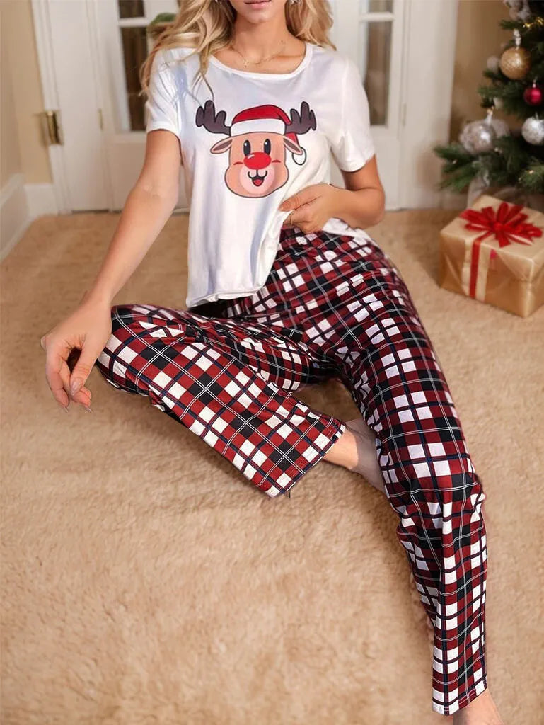 Christmas Elk Regular Short Sleeves T-shirt & Scottish Plaid Pants