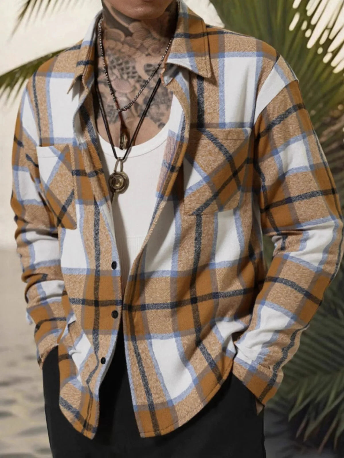 Classic Gingham Plaid Lapel Woolen Coat