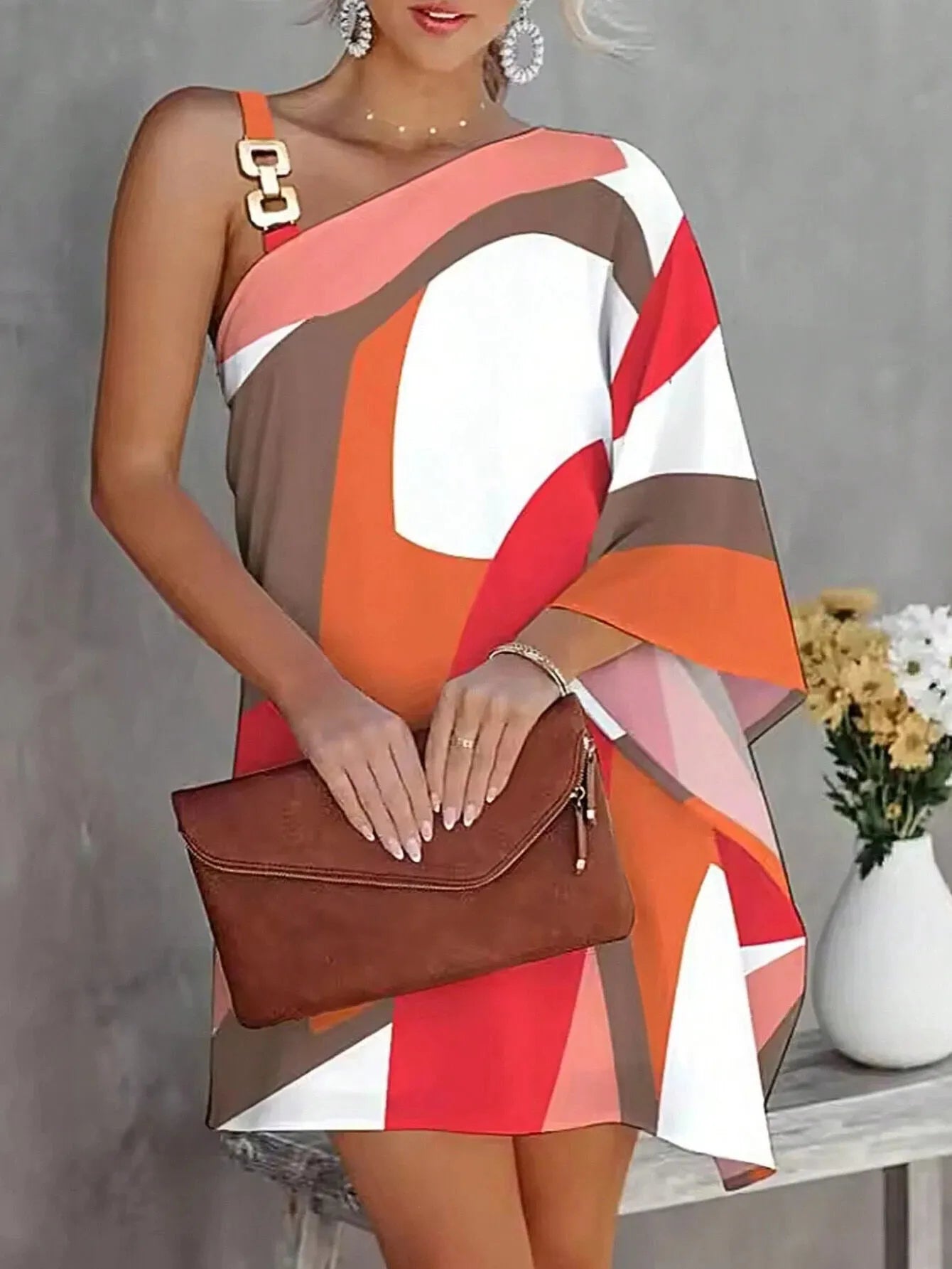 Colorblock Asymmetric Vacation Beach Tunic Dress