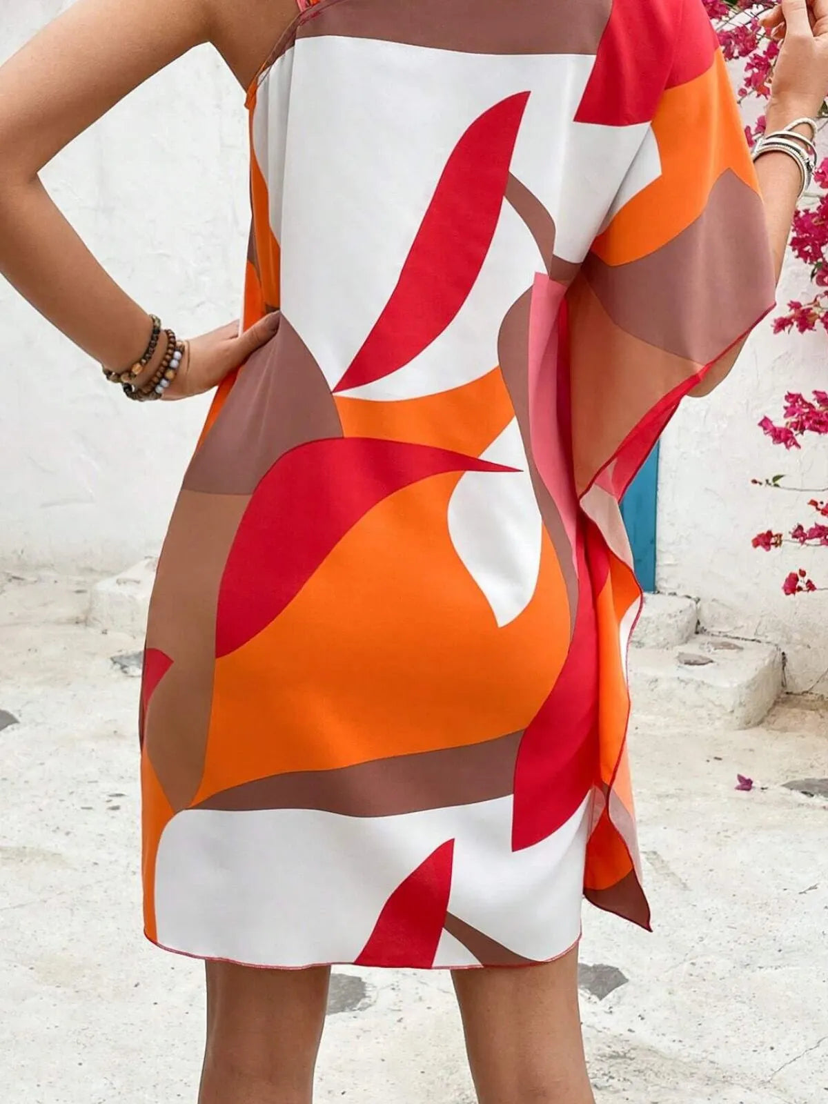 Colorblock Asymmetric Vacation Beach Tunic Dress