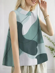 Colorblock Button Round Neck Tank