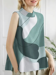 Colorblock Button Round Neck Tank