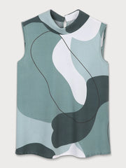 Colorblock Button Round Neck Tank