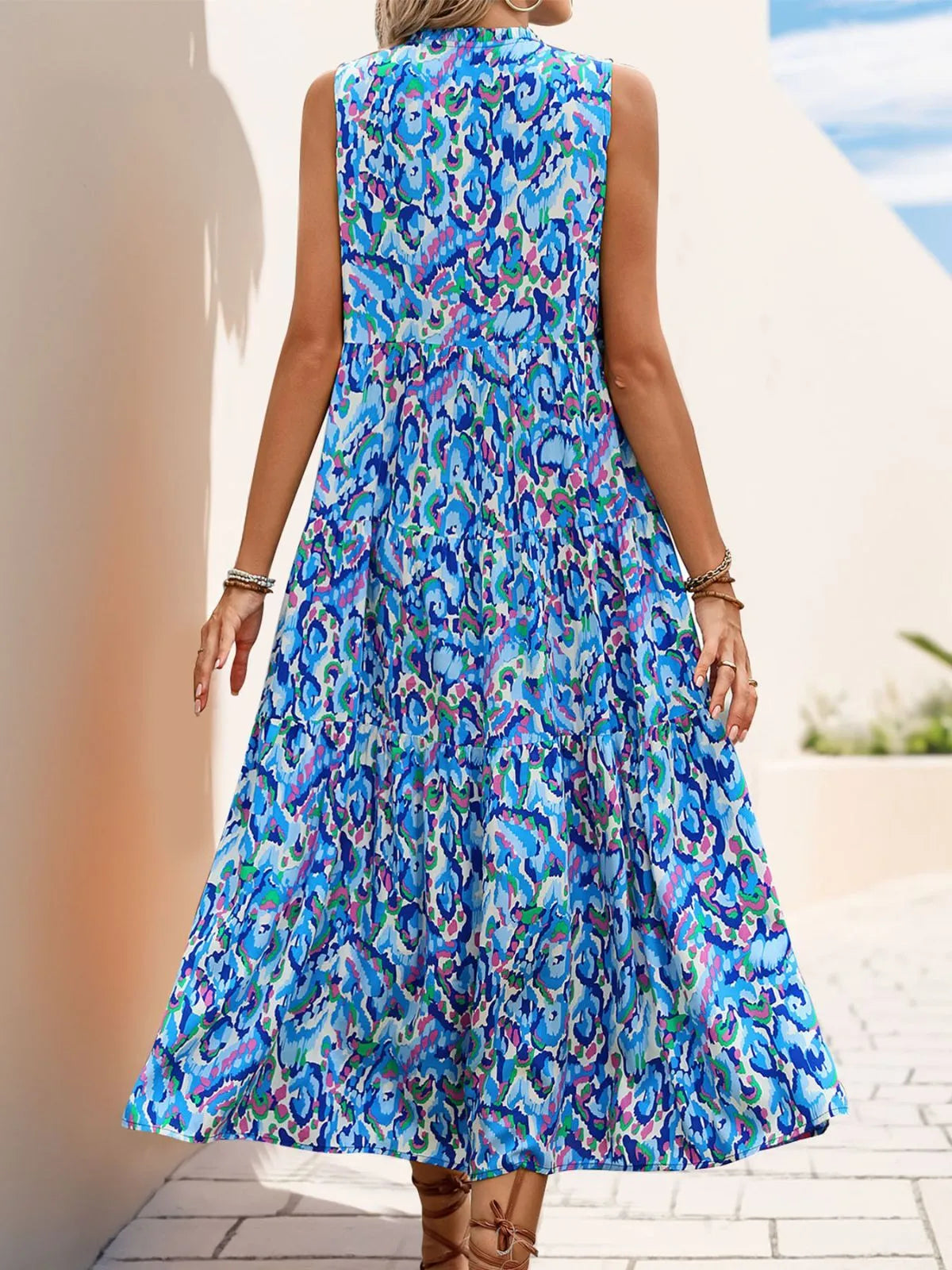 Colorblock Fringe V-neck A-line Dress