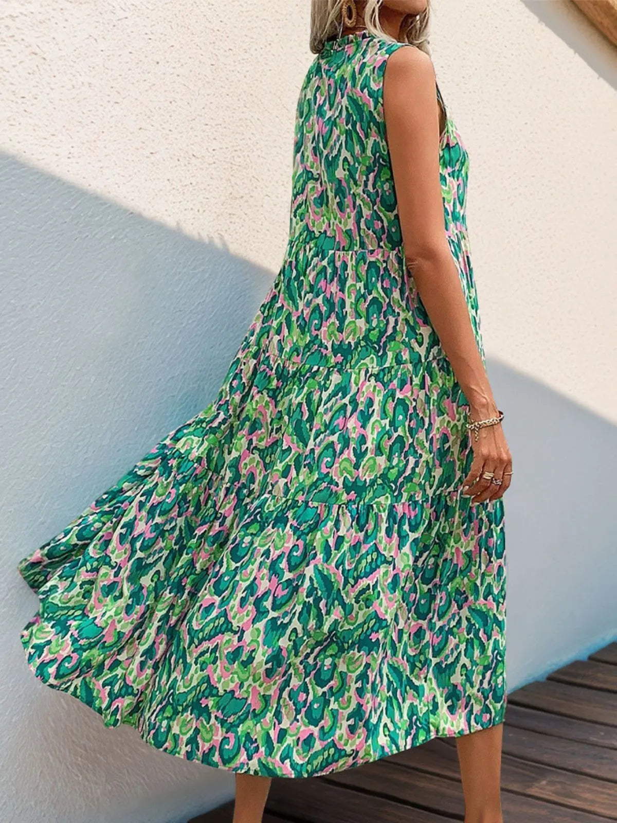 Colorblock Fringe V-neck A-line Dress