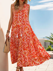 Colorblock Fringe V-neck A-line Dress